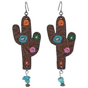 Justin Boots Brown Cactus Earrings with Colorful Embroidery